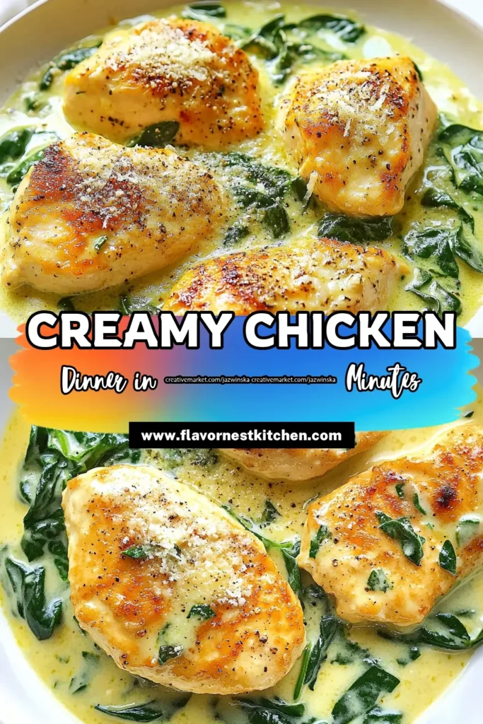 Discover this delicious Creamy Chicken Florentine recipe that combines tender chicken with fresh spinach for a quick weeknight dinner idea. This easy creamy chicken dinner is perfect for busy nights, featuring rich flavors from Parmesan and a luscious sauce. With minimal ingredients and simple steps, you'll have a mouthwatering Chicken Florentine with spinach ready in no time. Save and try this Parmesan chicken recipe today! #CreamyChickenFlorentine #EasyDinner #QuickRecipes #ChickenFlorentine