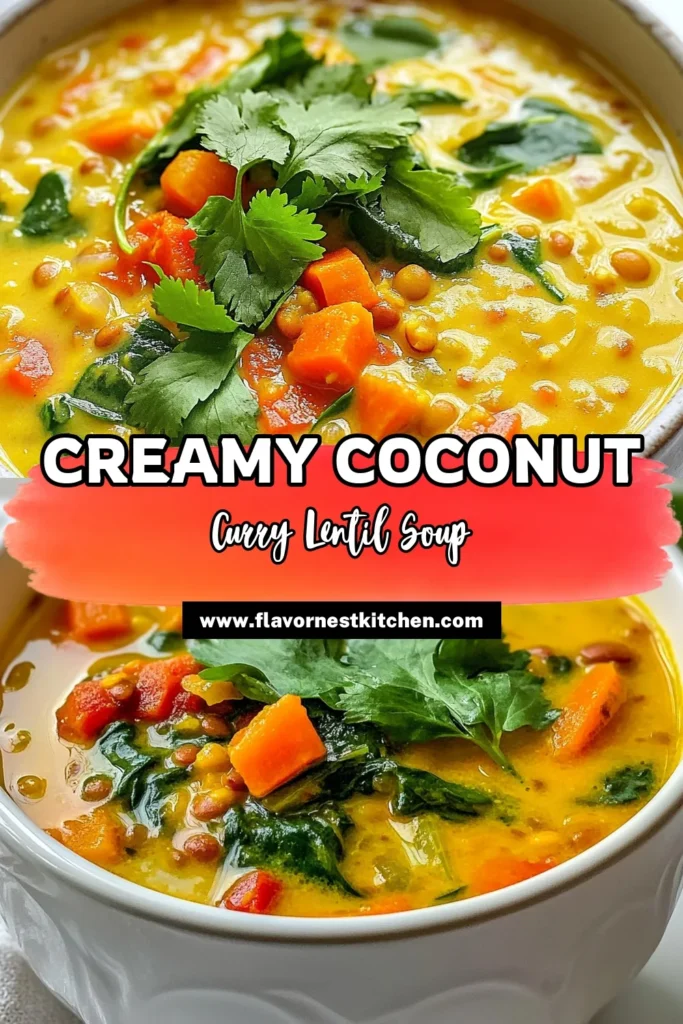 Dive into a bowl of comfort with this Coconut Curry Lentil Soup that’s both nourishing and delicious. This easy lentil curry features red lentils cooked in creamy coconut milk for a luscious texture. Perfect for a healthy vegan soup recipe, it’s packed with veggies and spices. Enjoy this warm, satisfying coconut milk soup recipe any day of the week. Save this recipe for a quick, wholesome meal! #CoconutCurryLentilSoup #HealthyVeganSoup #EasyLentilCurry #CoconutMilkSoup