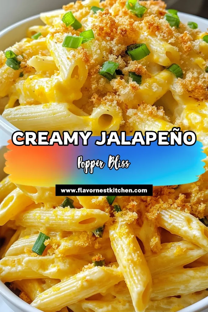 Savor the flavors of Creamy Jalapeño Popper Pasta that combines creamy cheeses and spicy jalapeños for a delicious twist on cheesy pasta recipes. This easy pasta dish is perfect for weeknight dinners and sure to impress! Discover how to make jalapeño cream cheese pasta that's creamy, cheesy, and oh-so-satisfying. Give it a try and save it for your next meal! #CreamyJalapeñoPopperPasta #CheesyPastaRecipes #SpicyPastaRecipes #EasyPastaDishes