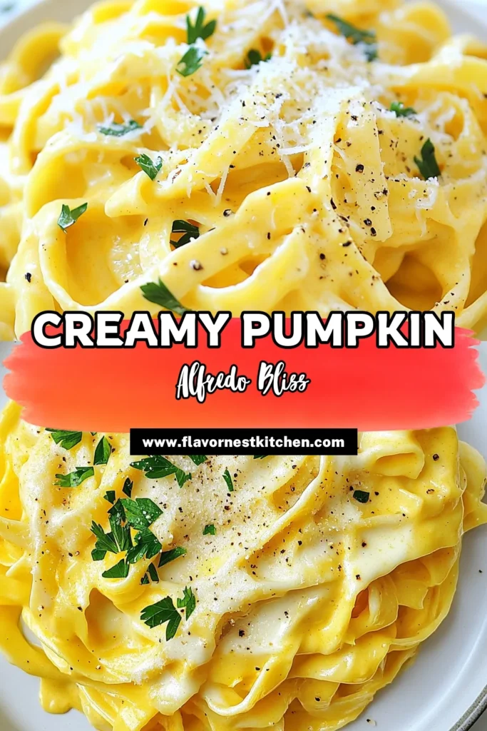 Indulge in the flavors of fall with this creamy pumpkin alfredo that transforms your dinner routine! This easy pumpkin recipe combines fettuccine alfredo with silky pumpkin puree, making it the perfect comfort food for autumn. Ready in just 30 minutes, it's an ideal choice for cozy nights. Dive into this delicious pumpkin pasta recipe and enjoy the best of fall pasta dishes. Save this recipe for your next meal! #PumpkinAlfredo #FallRecipes #EasyPasta #PumpkinPasta