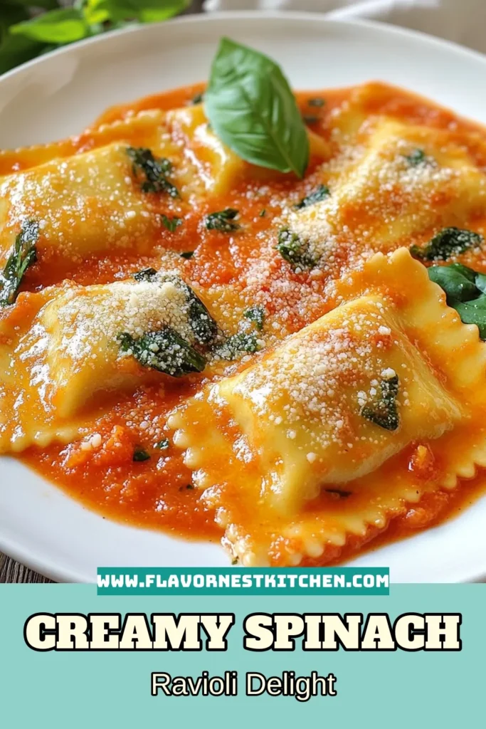 Indulge in this creamy tomato spinach ravioli recipe that’s perfect for weeknight dinners! This easy ravioli recipe features a luscious creamy ravioli sauce that pairs beautifully with Parmesan spinach ravioli. Ready in just 25 minutes, it’s the ultimate vegetarian pasta dish your family will love. Don’t miss out on this delicious meal—save this recipe for your next dinner! #RavioliRecipe #VegetarianPasta #CreamySauce #PastaLovers