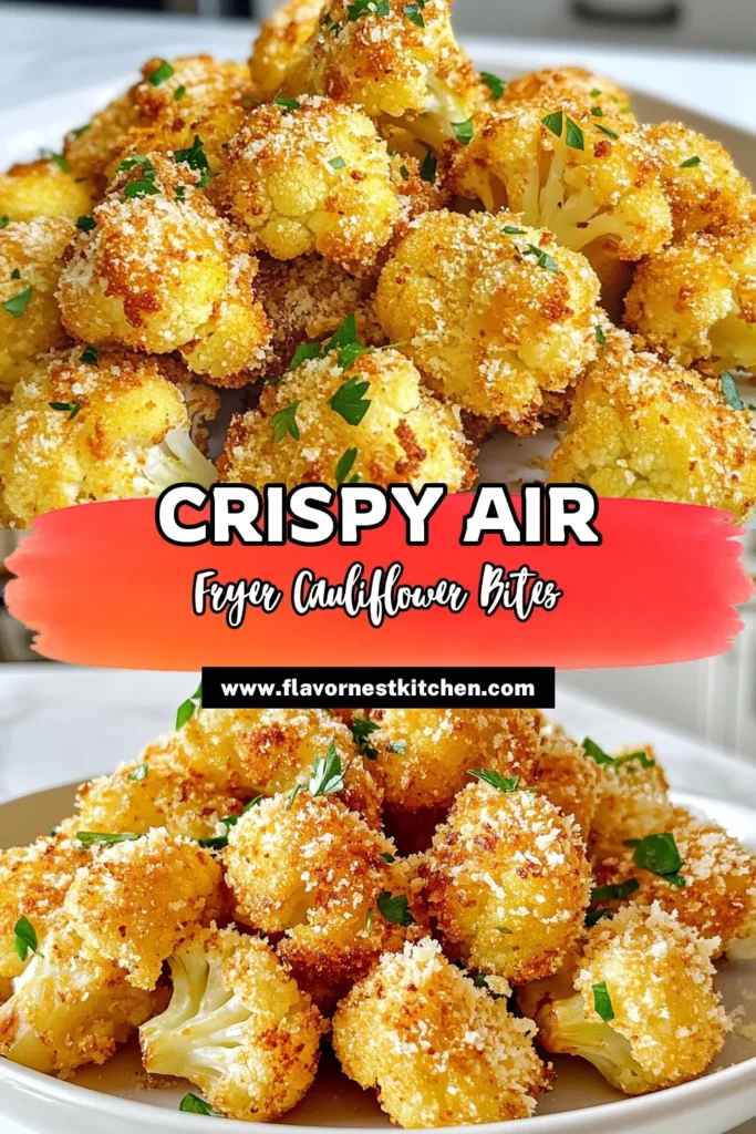 Discover the ultimate crispy air fryer cauliflower recipe that will change your snack game! These panko cauliflower bites are coated in delicious Parmesan, making for healthy cauliflower snacks that everyone will love. Perfectly crispy, these Parmesan cauliflower florets are easy to make and ready in just 35 minutes. Don’t miss out—save this recipe for your next gathering! #CrispyAirFryerCauliflower #HealthySnacks #AirFryerRecipes #PankoCauliflowerBites