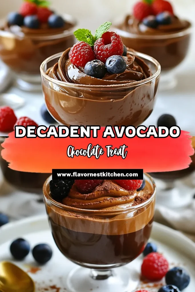 Indulge in this easy and delicious avocado chocolate mousse recipe for a guilt-free treat! This healthy chocolate mousse combines creamy avocados with rich cocoa for a decadent, dairy-free mousse recipe that's perfect for any occasion. Satisfy your sweet tooth with this vegan dessert recipe that's ready in just 40 minutes. Don't forget to save for later! #VeganDesserts #HealthyRecipes #ChocolateMousse #DairyFreeDelight