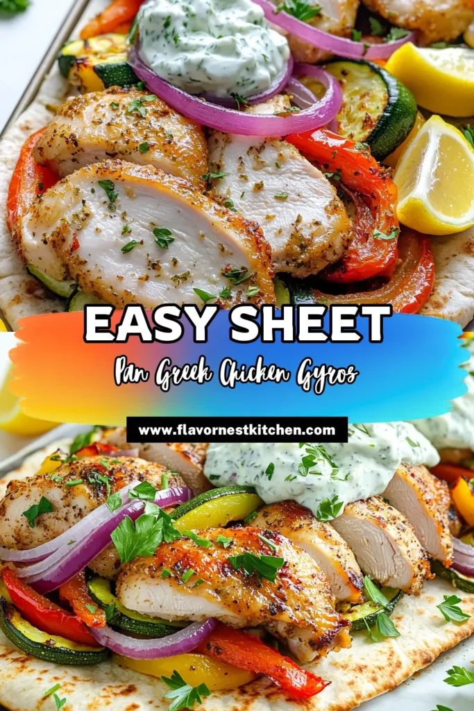 Get ready for a delicious twist on dinner with these Sheet Pan Greek Chicken Gyros! Packed with flavor from marinated chicken, fresh veggies, and creamy tzatziki sauce, this one-pan meal is perfect for busy nights. Easy to make and clean up, it's sure to impress! Click through to explore the full recipe and elevate your weeknight meals. Don't miss out on this tasty dish! #SheetPanGyros #GreekRecipes #HealthyEating #EasyDinnerIdeas