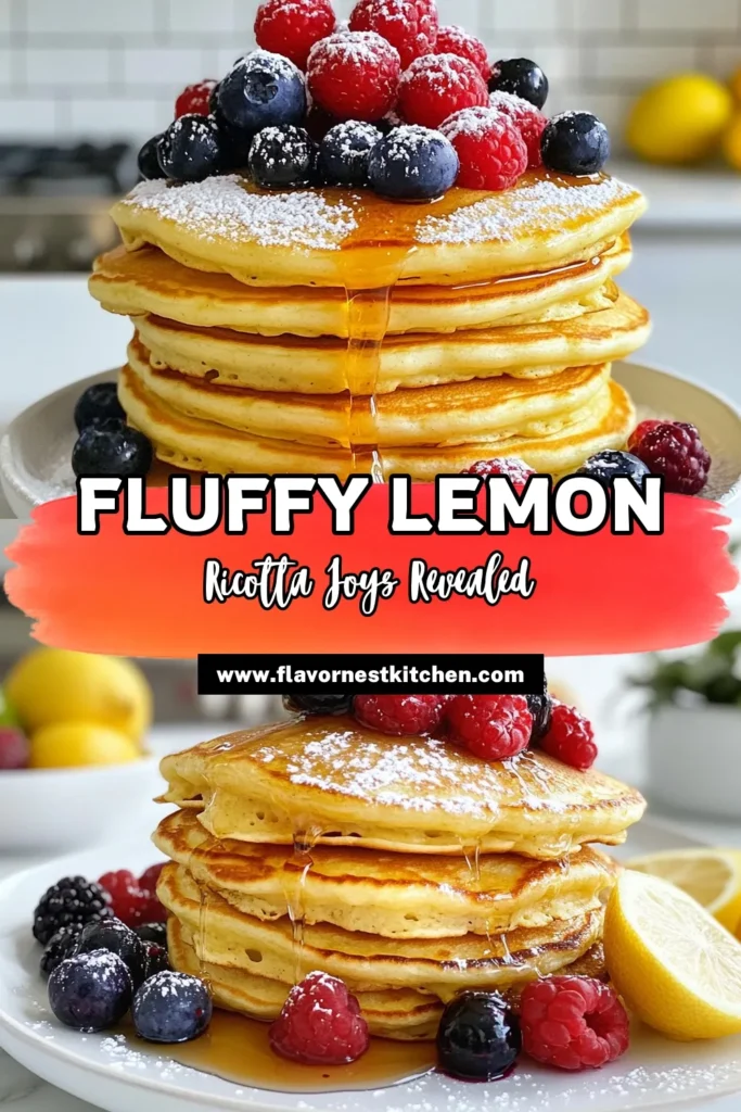 Indulge in these delightful lemon ricotta pancakes, a fluffy pancake recipe perfect for breakfast! Experience the joy of homemade lemon pancakes that are light, citrusy, and packed with flavor. These breakfast pancakes with ricotta will brighten your mornings! Ideal for family brunches or lazy weekends, don't miss out on this scrumptious citrus pancakes recipe. Try it today and savor every bite! Save this recipe for later! #LemonRicottaPancakes #FluffyPancakeRecipe #BreakfastPancakes #CitrusPancakesRecipe