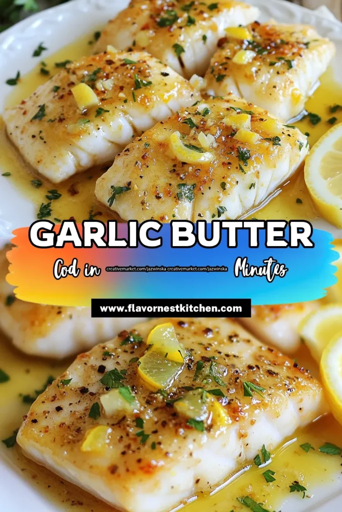 Discover the irresistible Lemon Garlic Butter Cod that transforms a simple baked cod recipe into an easy cod dinner your whole family will love. These healthy cod fillets are baked to perfection with a zesty lemon butter fish recipe that enhances their flavor. Perfect for weeknight meals, this dish takes just 25 minutes to prepare! Click to get the recipe and save it for later. #LemonGarlicButterCod #HealthyRecipes #EasyDinner #CodFishRecipe