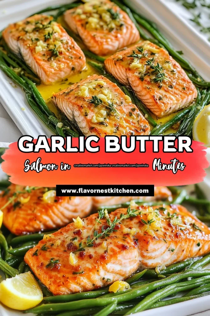 Discover this delicious and simple garlic butter salmon recipe perfect for an easy salmon dinner. Pairing healthy salmon with green beans, this lemon garlic salmon will become a staple for your quick weeknight meals. With only 25 minutes from prep to plate, it's a great option to impress family and friends. Save this recipe for a delightful, nutritious meal tonight! #GarlicButterSalmon #EasySalmonDinner #HealthyRecipes #QuickMeals