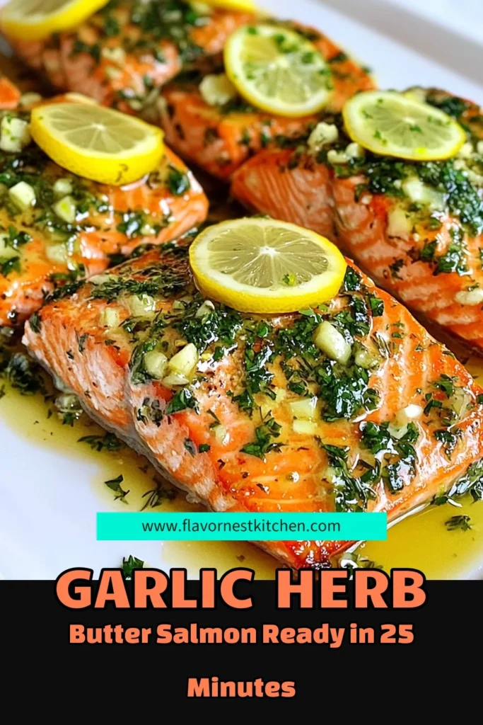 Indulge in this easy salmon dinner with our delicious Herb Garlic Butter Salmon! This baked salmon recipe features tender fillets slathered in a flavorful garlic butter sauce for fish, making it a hit at any table. Get creative with healthy salmon recipes that are quick and satisfying. Perfect for a weeknight meal, this recipe takes just 25 minutes! Save this now for dinner inspiration! #SalmonRecipes #HealthyDinner #SeafoodLovers #EasyRecipes