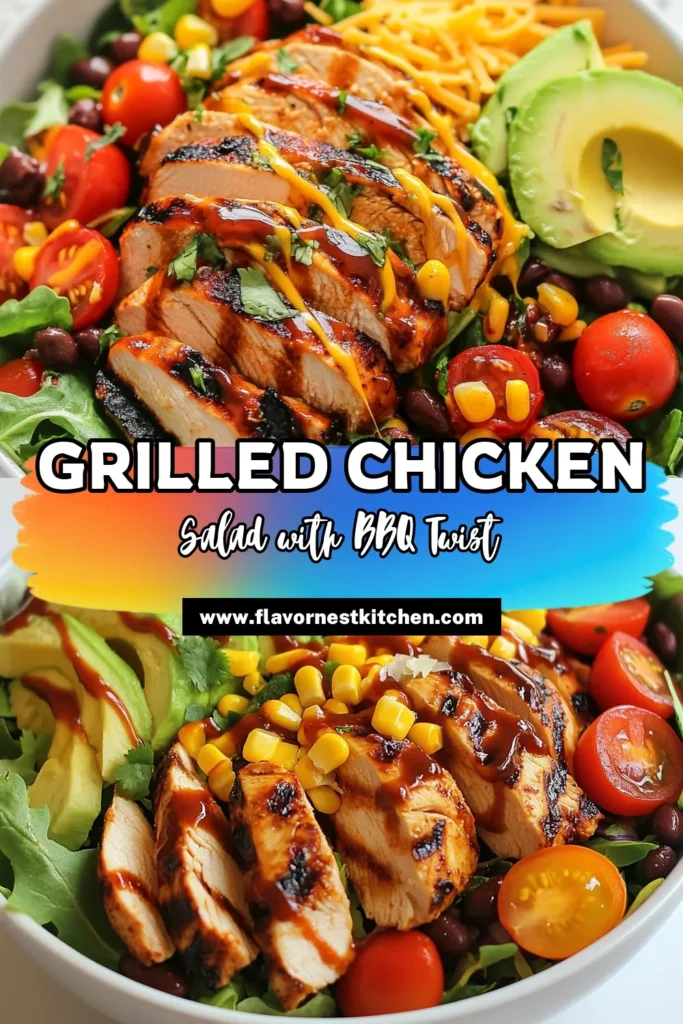Looking for a delicious and healthy BBQ chicken salad recipe? Try this BBQ Ranch Chicken Salad, featuring grilled chicken, mixed greens salad with chicken, and a tangy ranch twist. Packed with fresh veggies and topped with BBQ sauce, it's the perfect mix of flavors for a satisfying meal. Enjoy this colorful ranch chicken salad that everyone will love. Save this recipe for your next healthy BBQ salad night! #BBQChickenSalad #RanchChickenSalad #GrilledChickenSalad #HealthySalad