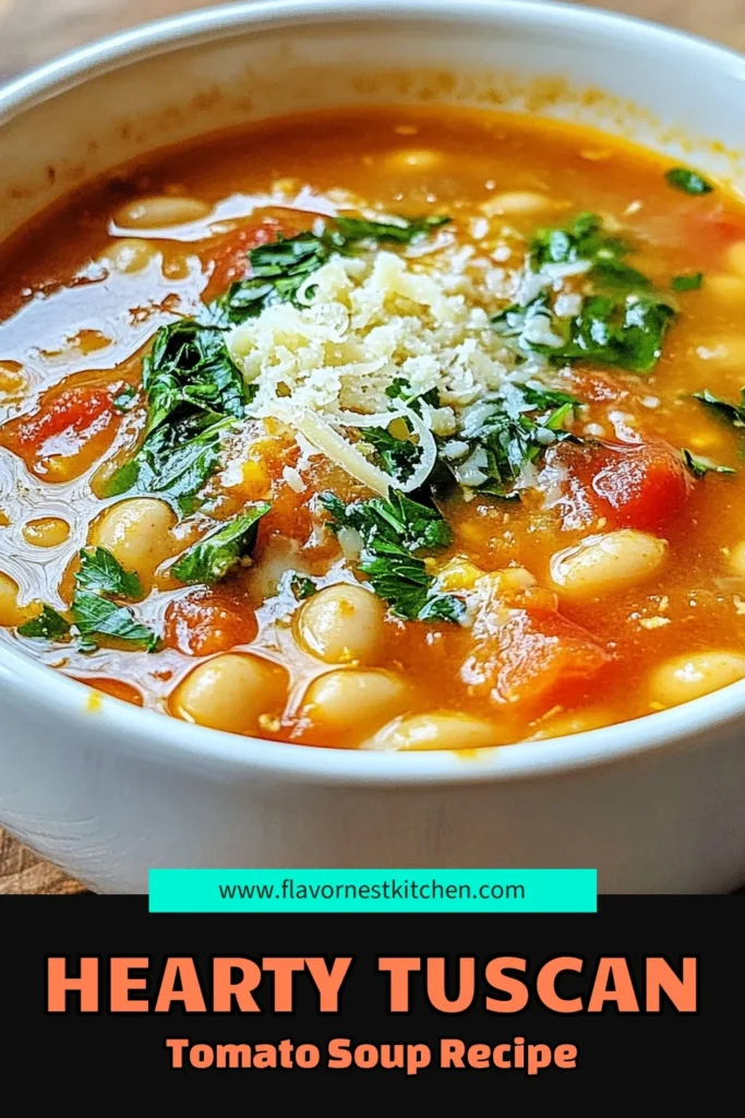 Discover the deliciousness of this Tuscan tomato soup with a hearty twist! Our white bean soup recipe is packed with nutrients and flavor, featuring fresh spinach for a nourishing vegetable soup. Perfect for any day, this healthy soup recipe can be on your table in just 45 minutes. Try this easy Italian soup today for a comforting meal! Save this recipe and delight in every spoonful! #TuscanTomatoSoup #WhiteBeanSoupRecipe #VegetableSoupWithSpinach #HealthySoupRecipes