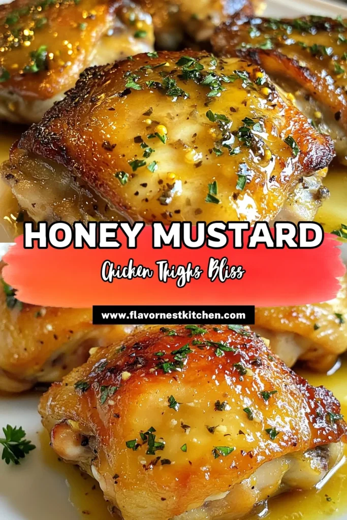 Looking for an easy chicken dinner? Try these delicious honey mustard chicken thighs! This baked chicken thighs recipe features crispy chicken thighs coated in a flavorful mix of honey and Dijon mustard. Perfect for a weeknight meal, this Dijon mustard chicken recipe is simple to prepare and packed with flavor. Get ready to impress your family with this tasty dish. Save this recipe now for your next dinner! #HoneyMustardChicken #CrispyChicken #EasyDinner #BakedChickenThighs