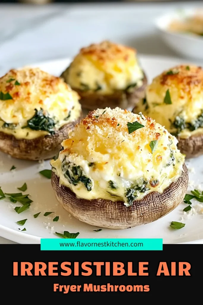 Elevate your appetizer game with these delicious air fryer stuffed mushrooms! This easy stuffed mushroom recipe features creamy spinach and cheese, making it a must-try for your next gathering. Perfect as a quick snack or party treat, these cremini mushroom recipes are always a hit. Discover how simple it is to prepare these delightful bites in just 22 minutes. Save and try this easy appetizer recipe today! #AirFryerStuffedMushrooms #StuffedMushroomRecipe #EasyAppetizerRecipes #SpinachAndCheeseStuffedMushrooms
