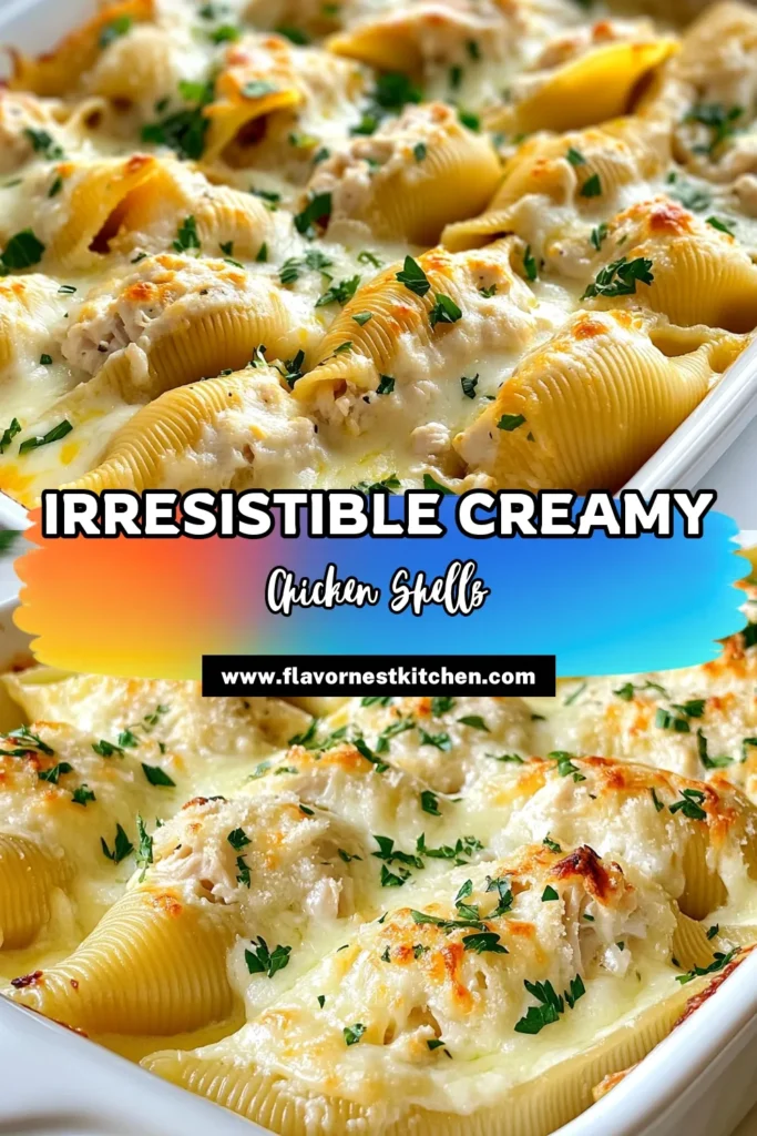Indulge in this Creamy Chicken Alfredo Stuffed Shells recipe that combines flavor and comfort in every bite! This jumbo pasta shells recipe is perfect for a cozy dinner. Stuffed with a delightful mix of shredded chicken, ricotta, and topped with Alfredo sauce, this Chicken Alfredo casserole is sure to impress. Enjoy an easy stuffed shells dinner that your family will love! Try it today and save for later! #PastaLovers #DinnerIdeas #ComfortFood #AlfredoSauce