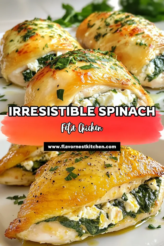 Looking for an easy chicken dinner idea? Try this delicious spinach feta stuffed chicken recipe! Juicy chicken breasts are filled with a creamy feta mixture and fresh spinach, creating a satisfying and healthy meal. Perfect for a weeknight dinner, this chicken breast with spinach and feta is packed with flavor and nutrients. Don't miss out on this creamy feta stuffed chicken! Save and share this recipe today! #HealthyDinner #ChickenRecipes #StuffedChicken #EasyDinnerIdeas