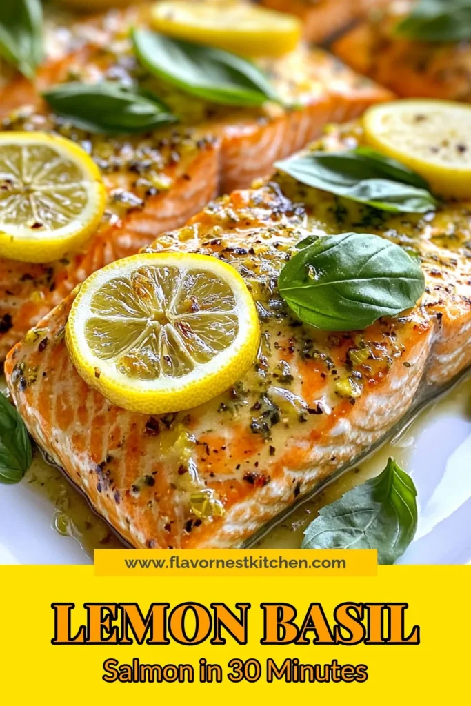 Discover the delicious Lemon Basil Salmon recipe that effortlessly combines flavor and health. This quick salmon recipe features marinated salmon with basil and a zesty baked salmon with lemon that's perfect for any weeknight dinner. Just 30 minutes to prepare, it’s a fantastic choice for healthy salmon dishes. Make this flavorful dish tonight and impress your family! Save this recipe for later! #LemonBasilSalmon #HealthyRecipes #SalmonDishes #QuickRecipes