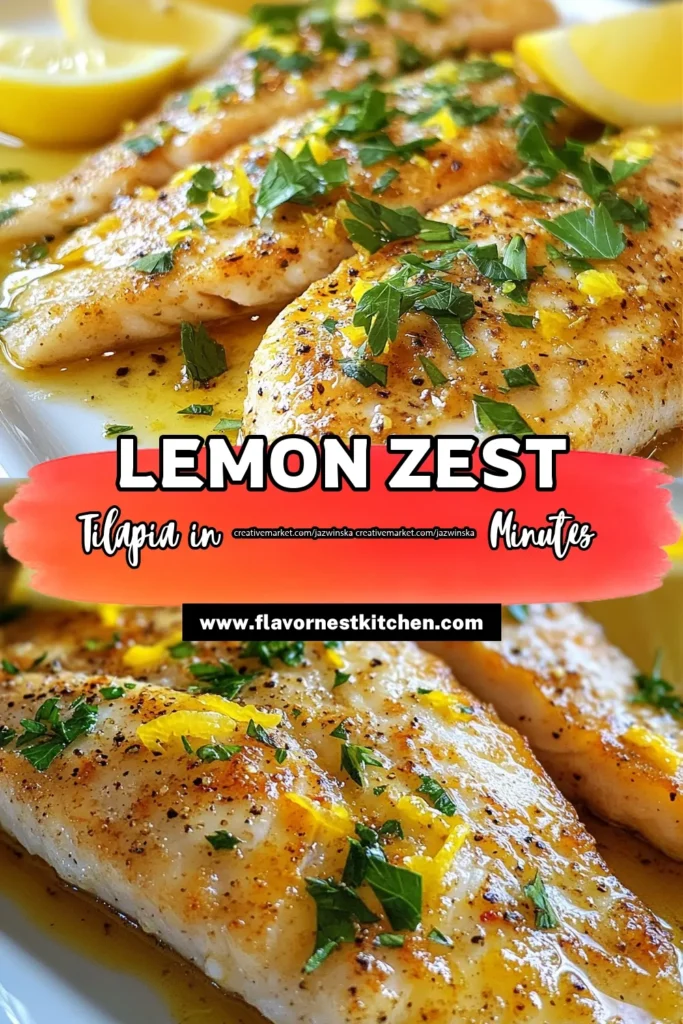 Elevate your dinner with this delicious Lemon Tilapia Recipe! This quick and easy baked tilapia with lemon is a perfect healthy fish recipe, bursting with flavor thanks to a zesty lemon marinade. Discover creative tilapia marinade ideas and serve a lemon zest fish dish that's both nutritious and satisfying. Perfect for busy weeknights! Try it now and impress your family! #HealthyEating #FishRecipes #LemonTilapia #QuickDinners