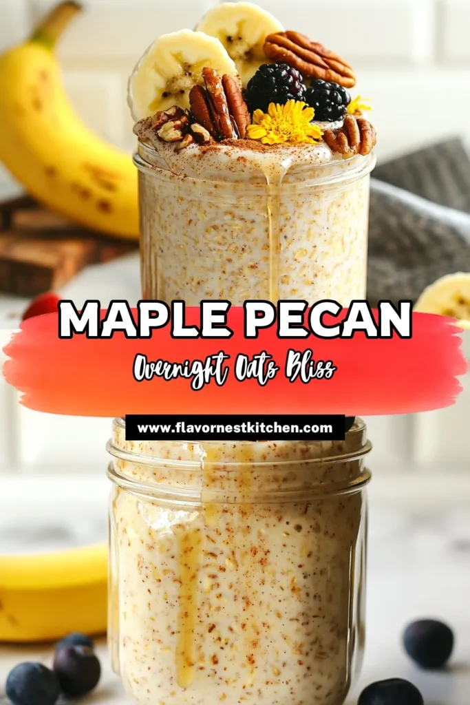 Start your day with delicious Maple Pecan Overnight Oats! This vegan breakfast idea is a part of our healthy oatmeal recipes, offering a nutritious, no-cook breakfast option that's perfect for busy mornings. Enjoy the delightful blend of oats, almond milk, and maple syrup in this easy overnight oats recipe. Prep it in just 10 minutes and let it chill overnight. Save this for your breakfast inspiration! #VeganBreakfast #HealthyOats #OvernightOats #BreakfastRecipes