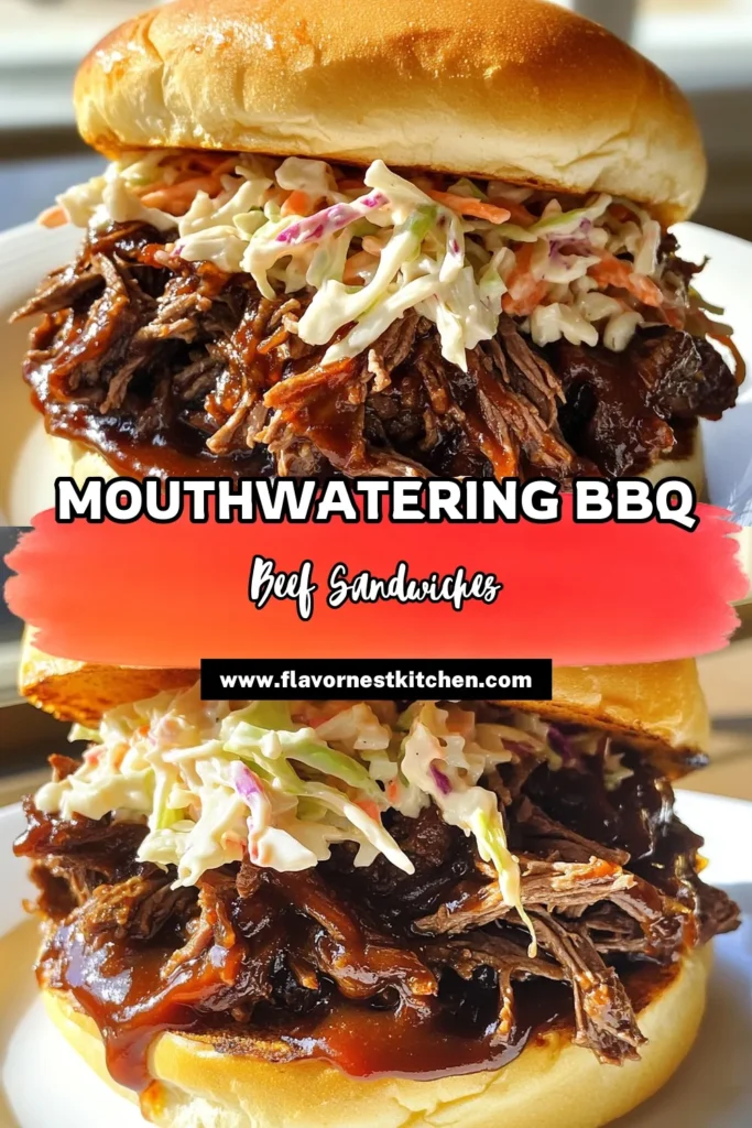 Savor the ultimate BBQ Bliss Beef Sandwiches with this simple slow cooker recipe! Tender beef chuck roast cooked in rich BBQ sauce creates a mouthwatering filling, perfect for serving on toasted rolls. Top with crunchy coleslaw for an extra bite. Easy to make and packed with flavor, these sandwiches are perfect for any gathering. Check out the full recipe and get ready to impress your guests! #BBQSandwiches #SlowCookerRecipes #BeefRecipes #EasyDinnerIdeas