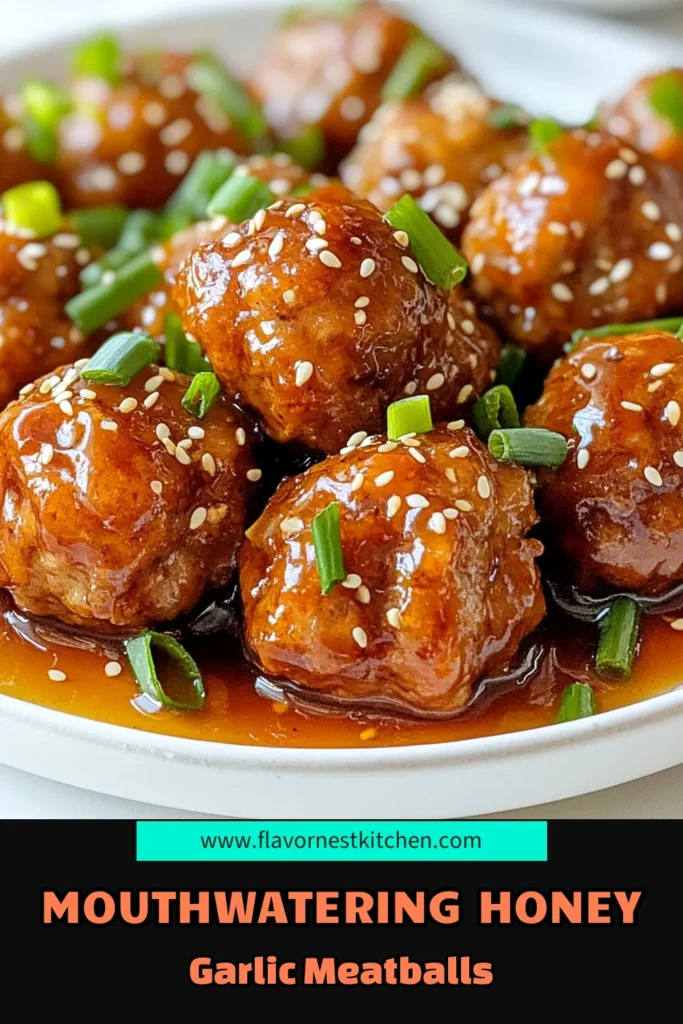 Indulge in these flavorful honey garlic meatballs – a perfect easy meatball dinner! This glazed meatball recipe features tender ground beef meatballs smothered in a delicious honey garlic sauce that's sure to impress. Ideal for busy weeknights, these meatballs are quick to prepare and bake. Try this recipe today and elevate your weeknight meals. Save this honey garlic glazed meatballs recipe now! #Meatballs #GlazedMeatballRecipe #HoneyGarlicSauce #EasyDinner
