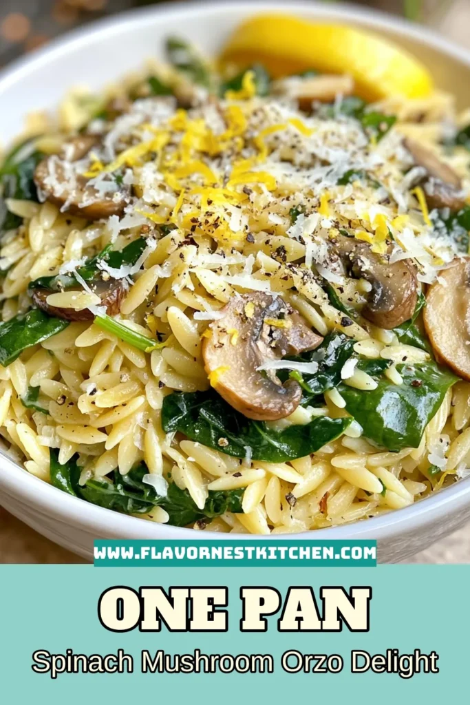 Discover this delicious spinach mushroom orzo recipe that's perfect for any night! This one-pot orzo skillet combines orzo pasta, fresh spinach, and sautéed mushrooms for a vegetarian orzo dish that is both easy and healthy. In just 25 minutes, you can whip up an appetizing meal that your whole family will love. Save this easy orzo recipe for quick weeknight dinners! #EasyRecipes #Vegetarian #HealthyMeals #OrzoDish