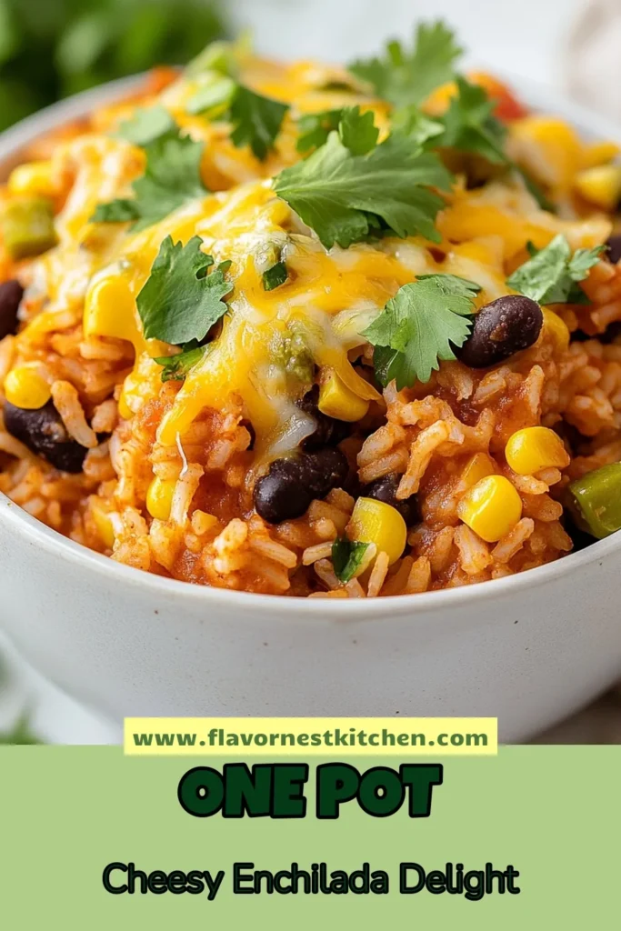 Looking for a delicious and simple meal? Try this One-Pot Cheesy Enchilada Rice! This easy enchilada rice recipe is perfect for busy weeknights. Packed with flavors, this vegetarian enchilada rice combines black beans, corn, and spices, all topped with melted cheese. It’s the ultimate cheesy rice dish that makes cooking one-pot meals a breeze. Save this recipe for a quick, satisfying dinner! #OnePotMeals #EnchiladaRice #CheesyRiceDish #VegetarianRecipes