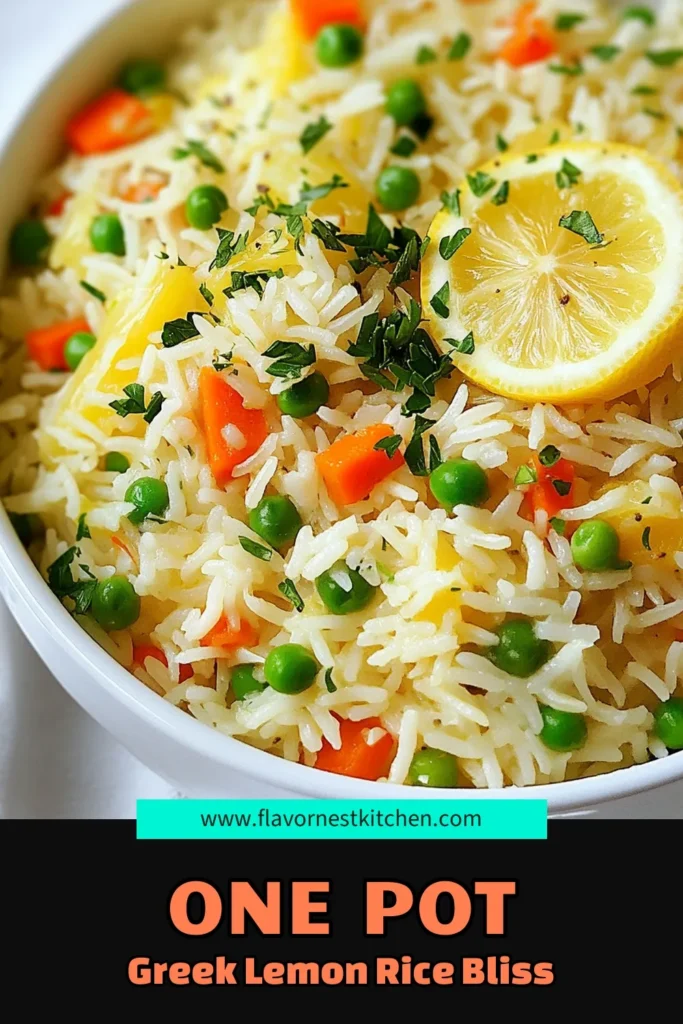 Discover the delightful flavors of One-Pot Greek Lemon Rice, a simple and nourishing vegetarian dish perfect for any meal. This easy lemon rice recipe features fresh vegetables, aromatic herbs, and zesty lemon, making it a delightful Mediterranean rice dish. Ready in just 30 minutes, it’s a family favorite! Save this recipe for a quick, healthy dinner option. Try it today! #OnePotGreekLemonRice #EasyLemonRiceRecipe #VegetarianLemonRice #MediterraneanRiceDish