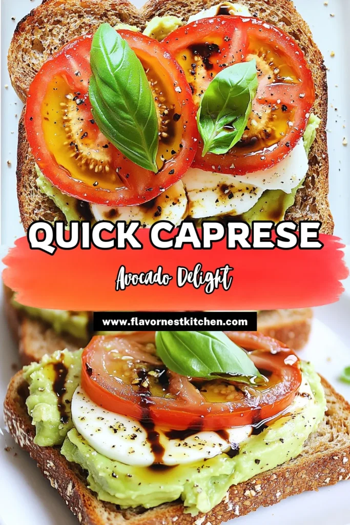 Indulge in the fresh flavors of Minute Caprese Avocado Toast with this quick and easy recipe! In just 10 minutes, you can whip up a delicious meal bursting with creamy avocado, juicy tomatoes, and mozzarella, all drizzled with balsamic glaze. Perfect for breakfast or a snack, this dish is sure to impress! Click through to explore this tasty recipe and elevate your toast game today! #AvocadoToast #Caprese #HealthyRecipes #QuickMeals
