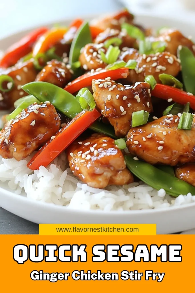 Looking for a delicious and quick chicken stir-fry recipe? Try this Sesame Ginger Chicken Stir-Fry, packed with flavor and vibrant vegetables for a healthy weeknight dinner. This easy Asian-inspired chicken dish takes just 30 minutes to prepare and is perfect for busy nights. Whip it up for a satisfying meal the whole family will love! Save this recipe for a tasty weeknight option! #SesameGingerChicken #HealthyStirFry #EasyDinner #QuickRecipes