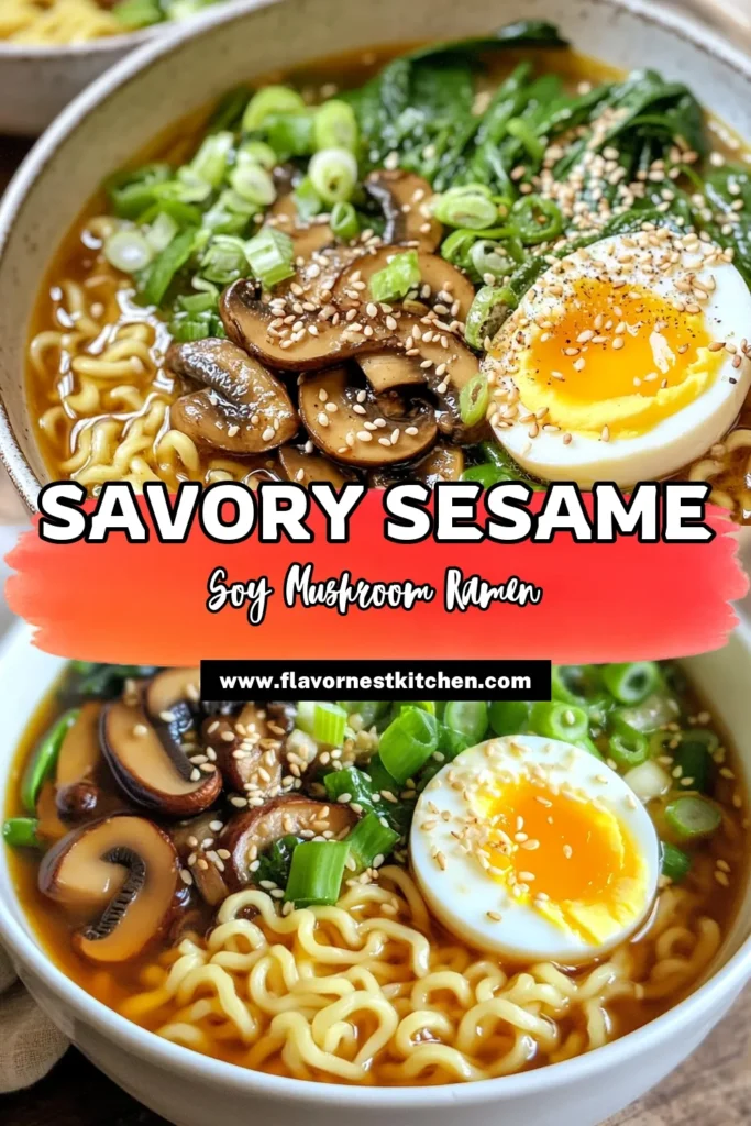 Discover the delightful flavors of Sesame Soy Mushroom Ramen with this quick and easy vegan ramen recipe! Perfect for busy nights, this shiitake mushroom ramen comes together in just 25 minutes. Enjoy a rich, quick ramen broth packed with essential nutrients from fresh ingredients. Whether you're vegan or just looking for an easy vegetarian ramen, this dish is sure to impress. Save this recipe for your next meal! #VeganRamen #EasyVegetarianRamen #MushroomRamen #HealthyRecipes