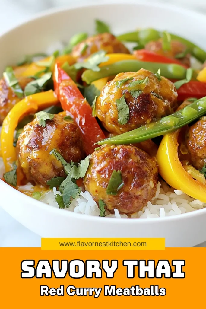 Discover a delicious Thai meatball recipe with these easy-to-make red curry meatballs. Made with ground chicken and simmered in a creamy coconut milk curry, this dish is bursting with flavor. Perfect for a cozy dinner, these Thai curry meatballs are sure to impress! Serve them over rice or quinoa and don't forget to garnish. Try this recipe today and elevate your dinner game! #ThaiMeatballRecipe #RedCurryMeatballs #CoconutMilkCurry #GroundChickenMeatballs