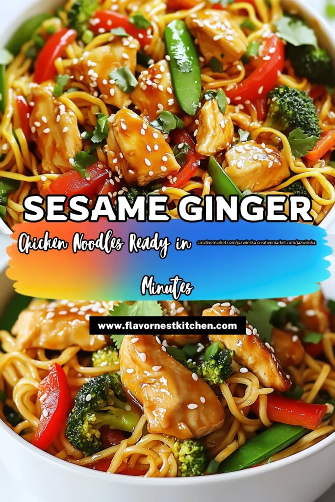 Discover the ultimate recipe for Sesame Ginger Chicken Noodles! This easy chicken noodle recipe is a healthy stir-fry option that’s perfect for quick dinner ideas. Packed with vibrant veggies and tender chicken, this Asian-inspired chicken dish is ready in just 30 minutes. Make mealtime a breeze and impress your family with this delicious dish. Save this recipe for weeknight inspiration! #SesameGingerChickenNoodles #HealthyRecipes #QuickDinnerIdeas #StirFryNoodles