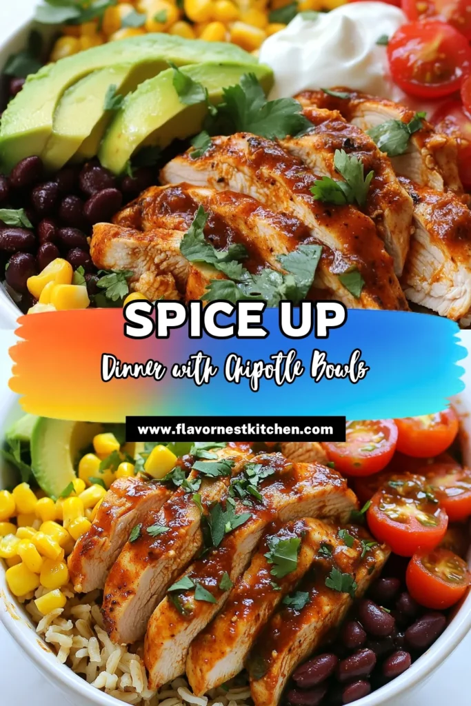 Savor the flavor of these Fiery Chipotle Chicken Burrito Bowls! This Chicken Burrito Bowl Recipe features marinated chicken that’s easy to prepare for a quick dinner. Perfect for Healthy Burrito Bowls or meal prep, this Easy Chipotle Chicken dish is sure to impress. Layer with rice, beans, and your favorite toppings for a delicious meal. Try it out today! #ChipotleChicken #MealPrep #HealthyRecipes #EasyDinnerIdeas