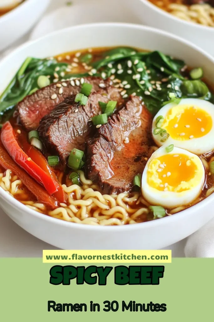Indulge in this spicy beef ramen recipe that packs a punch! These spicy ramen noodles are made with tender beef sirloin and easy beef broth ramen, perfect for a quick and fiery meal. This instant ramen with beef is ready in just 30 minutes and sure to satisfy your cravings. Don't miss out on this delicious fiery ramen recipe! Save it for your next dinner idea! #BeefRamenRecipe #SpicyRamenNoodles #InstantRamenWithBeef #EasyBeefBrothRamen