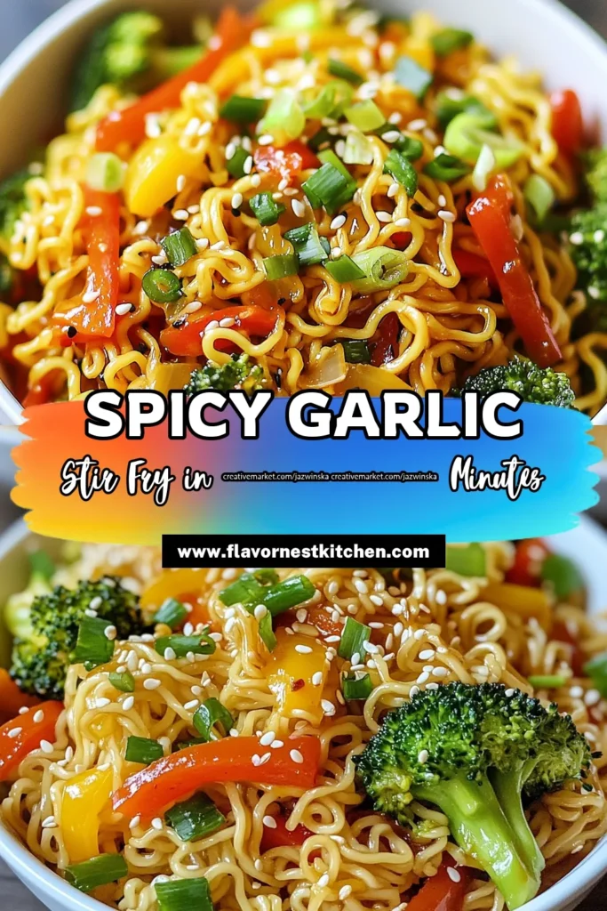 Experience the delightful flavors of Spicy Garlic Ramen Stir-Fry, a quick and easy ramen recipe that's perfect for busy weeknights. This vegetable ramen stir-fry features fresh veggies and a spicy sriracha kick, making it a standout in your quick stir-fry meals collection. Ready in just 20 minutes, it's both satisfying and simple to make. Save this sriracha ramen recipe for your next dinner inspiration! #RamenRecipes #StirFry #EasyMeals #SpicyFood