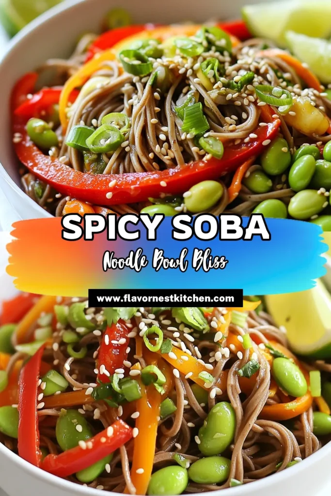 Savor the vibrant flavors of this spicy soba noodle bowl! This easy soba noodle recipe is perfect for a quick weeknight dinner packed with fresh veggies like red bell pepper, carrots, and snap peas. It's not only a healthy Asian recipe but also a vegetarian noodle bowl that everyone will love. Ready in just 20 minutes, it's a delicious meal solution. Save this recipe for a tasty night in! #SobaNoodles #VegetarianRecipes #HealthyDinner #AsianCuisine