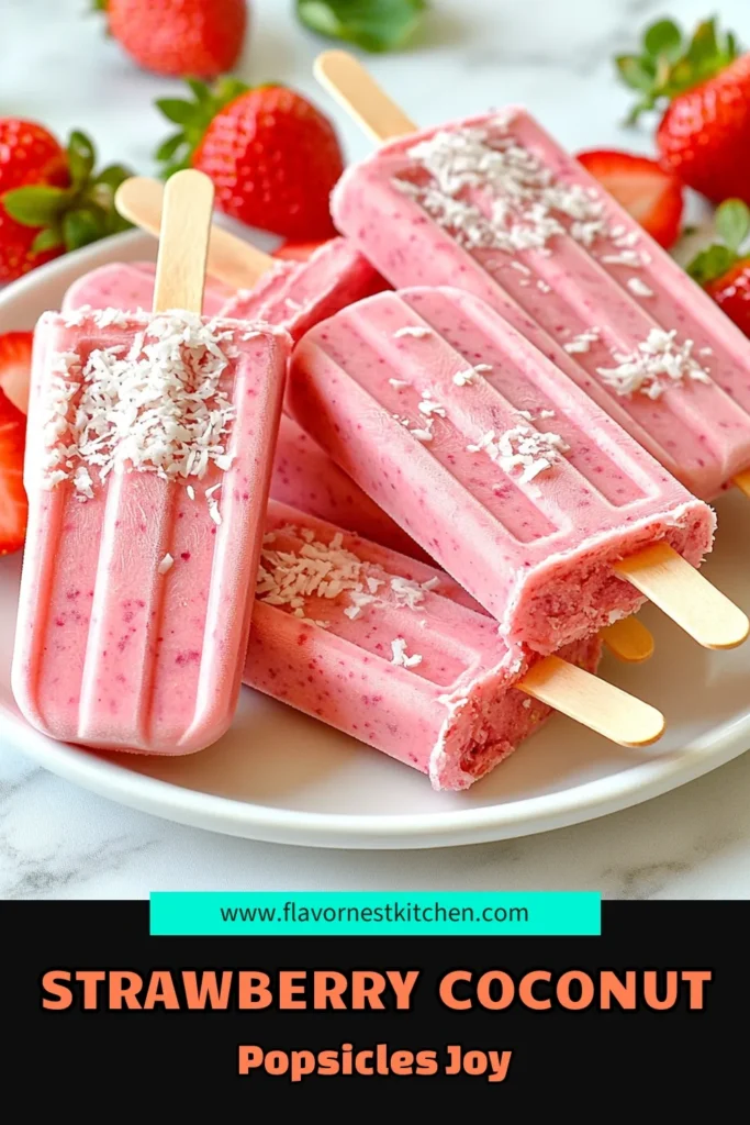 Beat the heat this summer with these delicious strawberry coconut popsicles! Perfect as healthy frozen treats, this summer dessert recipe combines fresh strawberries and creamy coconut milk for a delightful homemade popsicle. Dairy-free and easy to make, these strawberry coconut popsicles are a must-try. Cool down and enjoy this refreshing snack today! Save this recipe for later! #StrawberryCoconutPopsicles #HealthyFrozenTreats #SummerDessertRecipe #DairyFreePopsicles