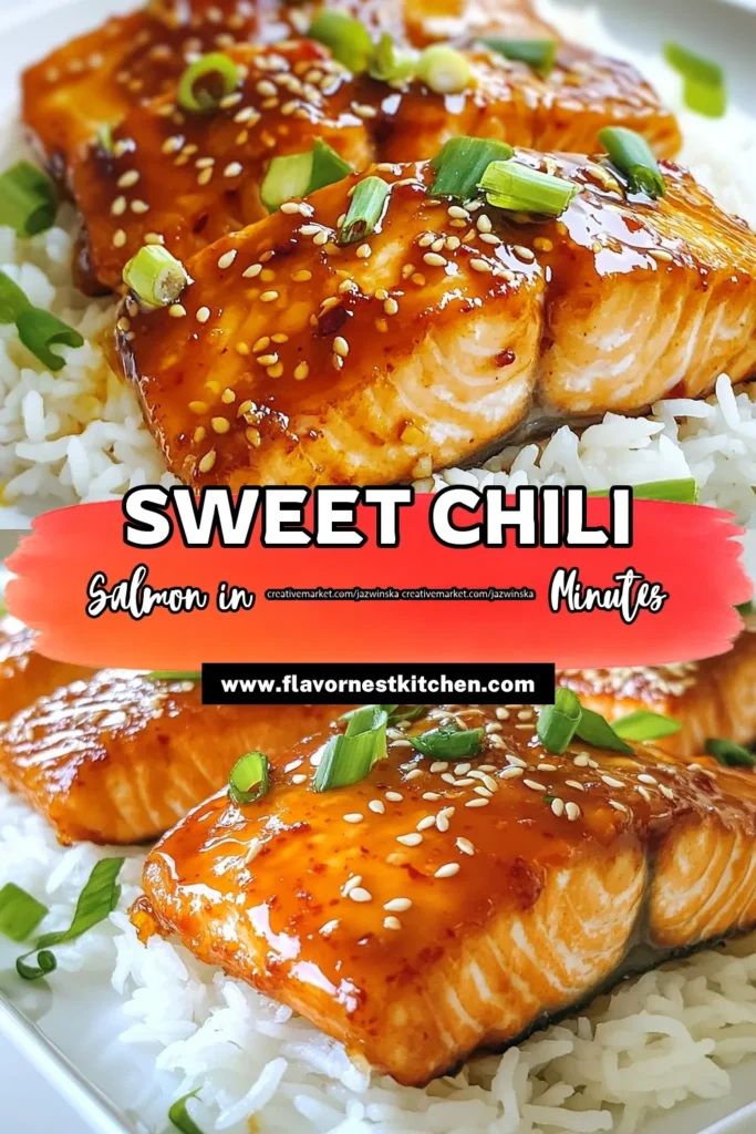 Indulge in this easy Sweet Chili Salmon recipe that brings your dinner to life! This baked salmon with glaze is bursting with flavor and perfect for a healthy salmon dish that everyone will love. With ingredients like soy sauce, honey, and fresh ginger, this Asian salmon recipe is not only delicious but simple to make. Try it tonight and elevate your dinner game! Save this recipe for your weekly meal planning! #SweetChiliSalmon #EasyDinnerIdeas #HealthyRecipes #AsianCuisine