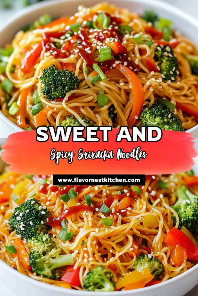 Craving a quick and flavorful dinner? Try these spicy sriracha noodles! This easy rice noodle recipe features fresh veggies in a savory homemade sriracha sauce, making it the perfect vegetarian stir-fry noodles dish. In just 20 minutes, you'll enjoy a delicious quick Asian noodle dish that's perfect for busy weeknights. Save this recipe for your next meal inspiration! #SpicySrirachaNoodles #EasyNoodleRecipe #VegetarianStirFry #QuickAsianDish