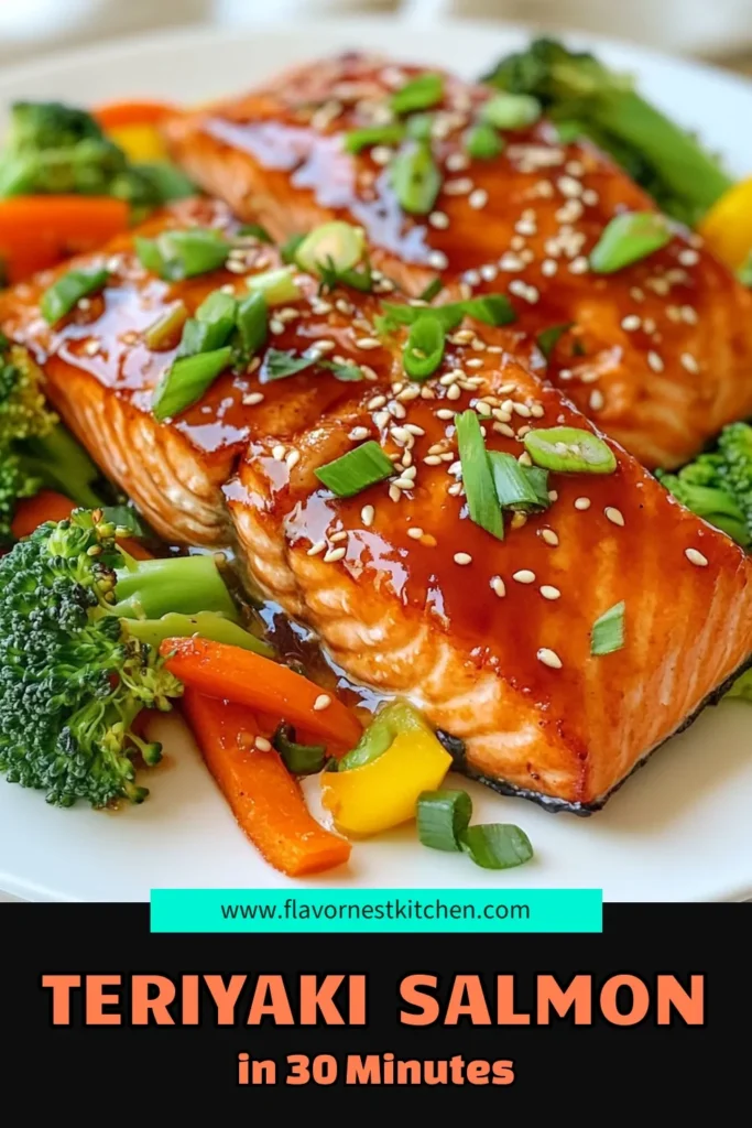 Discover this delicious teriyaki salmon recipe that makes mealtime effortless! This easy salmon recipe combines perfectly baked salmon with colorful vegetables for a healthy teriyaki dinner on a single sheet pan. In just 30 minutes, enjoy a flavorful meal that your family will love. Save this easy sheet pan salmon dinner for a quick weeknight meal! #TeriyakiSalmon #HealthyRecipes #SheetPanDinner #EasySalmonRecipes