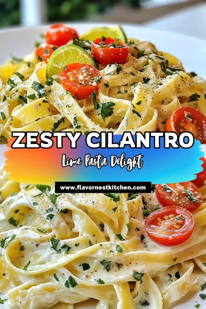 Discover this delicious creamy cilantro lime pasta recipe that combines the freshness of cilantro with zesty lime for a thrilling taste! This easy pasta with cilantro features fettuccine coated in a rich creamy sauce, making it a perfect vegetarian lime pasta dish. Ready in just 20 minutes, it’s ideal for busy weeknights. Try this lime garlic pasta dish and impress your guests! Save this recipe for a delightful meal! #CilantroLimePasta #VegetarianRecipe #EasyPasta #FettuccineLove