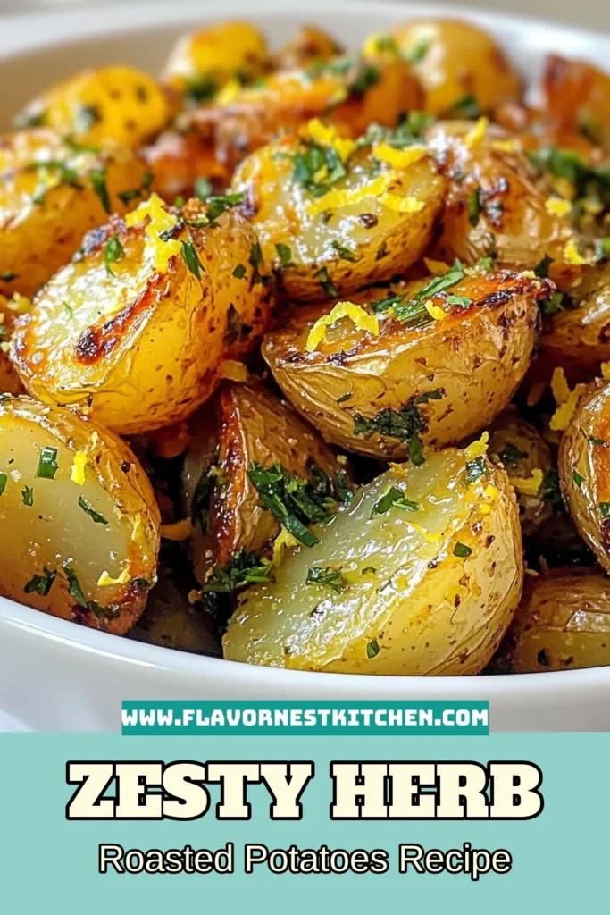 Discover the deliciousness of lemon roasted potatoes with this easy roasted potato recipe. Perfectly seasoned with garlic and fresh herbs, these lemon zest potatoes will elevate your meals. Try these herb roasted baby potatoes for a side dish that packs a flavor punch. Roasted to golden perfection, this dish is a crowd-pleaser! Save this recipe for your next dinner. #LemonRoastedPotatoes #GarlicLemonPotatoes #EasyRoastedPotatoRecipe #HerbRoastedBabyPotatoes
