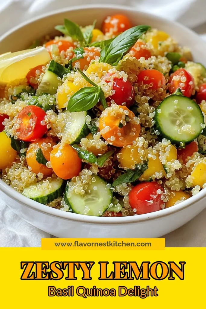 Discover the refreshing Lemon Basil Quinoa Salad, a perfect blend of vibrant veggies and protein-packed quinoa. This Healthy Quinoa Salad is not only vegan but also a delightful addition to your Mediterranean Quinoa Salad repertoire. Enjoy this Fresh Quinoa Recipe as a main dish or side. Whip up this quick, delicious salad for your next gathering! Save this recipe and inspire others to eat healthy! #LemonBasilQuinoaSalad #HealthyQuinoaSalad #VeganQuinoaSalad #FreshQuinoaRecipes