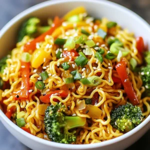This dish shines with simple yet bold flavors. Here are the must-have ingredients: - 2 packs instant ramen noodles (discard flavor packets) - 1 tablespoon sesame oil - 3 cloves garlic, minced - 1 inch piece ginger, grated - 1 bell pepper, sliced (any color) - 1 cup broccoli florets - 1 carrot, julienned - 1 cup snap peas - 2-3 tablespoons soy sauce - 1 tablespoon sriracha (adjust to taste) - 1 tablespoon rice vinegar - 2 green onions, chopped - Toasted sesame seeds, for garnish Each ingredient brings its own magic. The garlic and ginger form a fragrant base. The veggies add crunch and color. Ramen noodles soak in all the tasty sauce, making every bite a delight. You can take this dish to the next level with some fun add-ins: - Extra green onions for crunch - A sprinkle of chili flakes for heat - A dash of lime juice for brightness - Chopped cilantro for freshness Feel free to mix and match. These toppings can make your ramen feel special and unique. Choose fresh and vibrant veggies for the best taste. Here's how: - Look for bright colors in bell peppers and snap peas. - Pick broccoli with tight florets and no yellowing. - Use firm carrots with smooth skin. Fresh ingredients make all the difference. They provide better flavor and texture. By selecting the best, you ensure each bite of your ramen stir-fry is a treat! {{ingredient_image_1}} Start by boiling water in a pot. Once it's boiling, add the instant ramen noodles. Cook them for 2-3 minutes less than the package says. This keeps them firm and chewy. After cooking, drain the noodles. Set them aside for later. In a large skillet or wok, heat sesame oil over medium-high heat. Once hot, add minced garlic and grated ginger. Sauté for 1-2 minutes. You want to smell the garlic and ginger but not burn them. Next, add your sliced bell pepper, broccoli florets, julienned carrot, and snap peas. Stir-fry these veggies for about 4-5 minutes. They should be tender yet still crisp. Now, push the veggies to one side of the pan. Add the cooked ramen noodles to the center. Pour soy sauce, sriracha, and rice vinegar over the noodles. Toss everything together with tongs or chopsticks. Make sure the noodles and vegetables are well coated. Stir-fry for another 2-3 minutes. This helps the noodles soak up all those great flavors. When done, remove the pan from heat. Sprinkle chopped green onions and toasted sesame seeds on top. Toss gently to mix. To get the best stir-fry, you need high heat. Use a large skillet or wok. This helps the food cook fast and stay crisp. Start with the oil and aromatics like garlic and ginger. These should sizzle right away. Toss the vegetables quickly to keep them bright and fresh. If you crowd the pan, the veggies will steam instead of fry. This can make them soggy. So, work in batches if needed. Spice can make or break your dish. Start with one tablespoon of sriracha. Taste the stir-fry as you go. If you want more heat, add a bit more sriracha. You can also try red pepper flakes or chili oil for different flavors. Always remember, it’s easier to add spice than to take it away. So, go slow and taste often. To take your ramen stir-fry to the next level, play with extra seasonings. A splash of rice vinegar adds tang. You can also try a dash of soy sauce for depth. For a sweet touch, a bit of honey or sugar works well. Toasted sesame seeds add nutty flavor and crunch. Fresh herbs like cilantro or basil can also brighten your dish. Just sprinkle them on top before serving for a fresh kick. Pro Tips Choose Your Noodles: For a chewier texture, consider using fresh ramen noodles instead of instant ones. They will provide a more authentic taste and enhance the overall dish. Adjust the Spice Level: If you prefer a milder dish, start with less sriracha and gradually add more to your liking. This way, you can control the heat without overwhelming the flavors. Vegetable Variations: Feel free to mix and match vegetables based on what you have on hand. Adding bok choy, mushrooms, or zucchini can introduce new flavors and textures to your stir-fry. Make It a Protein-Packed Meal: For added protein, toss in some cooked chicken, shrimp, or tofu during the stir-frying process. This will make your dish more filling and nutritious. {{image_2}} You can easily make this dish vegetarian. Just skip the meat and add more veggies. Try adding mushrooms for a meaty texture or spinach for some green. You can mix in extra bell peppers or even some zucchini. These choices keep the meal light and tasty. If you want more protein, chicken, tofu, or shrimp work well. For chicken, use bite-sized pieces and cook them until golden. Tofu can be cubed and sautéed for a crispy edge. Shrimp cooks quickly and adds a nice flavor. Just toss them in with the veggies until they turn pink. Feel free to change up the veggies based on what you have. Bok choy gives a nice crunch and flavor. Snow peas add sweetness. You can also use baby corn or even eggplant for something different. The key is to keep them colorful and crunchy for the best taste. To store your spicy garlic ramen stir-fry, let it cool first. Place it in an airtight container. You can keep it in the fridge for up to three days. When you store it right, the flavors stay fresh and tasty. To reheat, use a skillet over medium heat. Add a splash of water or oil to help steam the noodles. Stir often for even heating. You can also microwave it in a bowl, covered with a damp paper towel. Heat in one-minute intervals, stirring until warm. You can freeze this stir-fry if you want to save it for later. Place it in a freezer-safe container or bag. Make sure to remove as much air as possible. It will keep well for up to two months. When you're ready to eat, thaw it overnight in the fridge before reheating. Yes, you can use different noodles! Options like udon, soba, or even rice noodles work well. Just adjust cooking times based on the noodle type. For example, udon noodles need a bit longer to cook. This allows you to explore flavors from different cuisines. To make it gluten-free, choose gluten-free ramen noodles or rice noodles. Check labels on soy sauce and sriracha to ensure they are gluten-free. You can also use tamari sauce instead of regular soy sauce. This way, you can enjoy the dish without gluten. To prevent soggy noodles, cook them for less time than the package suggests. Drain them right after cooking and rinse under cold water. This helps stop the cooking process. Toss them quickly with a little oil to keep them from sticking together. Yes, you can make this dish ahead of time! Cook the noodles and stir-fry the veggies. Store them separately in airtight containers. When ready to eat, reheat the noodles and vegetables together in a pan. Add some extra sauce to refresh the flavors. This blog post covered how to make a spicy garlic ramen stir-fry. We talked about key ingredients and fresh picks. You learned step-by-step cooking methods and learned tricks to perfect your dish. We explored tasty variations and proper storage tips. Remember, you can easily adjust the spice and add your favorite proteins. Make it your own, and enjoy every bite!