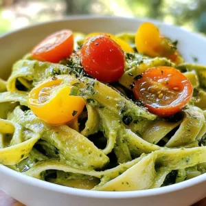 - 12 oz spaghetti or fettuccine - 2 ripe avocados, peeled and pitted - 1/2 cup fresh cilantro leaves, packed - 2 cloves garlic, minced - 1/4 cup lemon juice (about 2 lemons) - 1/3 cup extra-virgin olive oil - Salt and pepper to taste - 1/4 cup grated Parmesan cheese (optional, for a vegetarian twist) - Cherry tomatoes, halved (for garnish) - Extra cilantro leaves (for garnish) Avocados are rich in healthy fats. They help keep your heart healthy. They also provide fiber, which aids digestion. Cilantro adds a fresh taste and is full of vitamins. It can help lower blood sugar levels. Garlic boosts your immune system and adds flavor. Lemon juice is high in vitamin C and helps with hydration. Olive oil is a great source of healthy fats and antioxidants. You can add different veggies for more texture. Try bell peppers or zucchini for crunch. For protein, consider grilled chicken or chickpeas. You can swap the pasta for gluten-free options like quinoa or brown rice noodles. Want a kick? Add red pepper flakes to the avocado sauce. Experiment with different herbs, like basil or parsley, for a unique twist. {{ingredient_image_1}} Start by boiling a large pot of water. Add a good amount of salt to the water. Once it boils, add 12 ounces of spaghetti or fettuccine. Cook the pasta according to the package instructions. You want it to be al dente, which means it should be firm to the bite. This usually takes about 8 to 10 minutes. When the pasta is ready, reserve 1 cup of the pasta water. Then, drain the pasta and set it aside in a large bowl. Next, grab your food processor. Add 2 ripe avocados, peeled and pitted. Then, toss in ½ cup of fresh cilantro leaves, 2 minced garlic cloves, and ¼ cup of lemon juice. Pour in ⅓ cup of extra-virgin olive oil. Blend all these ingredients until the mixture is smooth and creamy. If it feels too thick, add some of the reserved pasta water a little at a time. Keep blending until you reach your desired consistency. Finally, season the sauce with salt and pepper to taste. If you like, mix in ¼ cup of grated Parmesan cheese for added flavor. Now, it’s time to bring everything together. In the large bowl with the drained pasta, pour in the creamy avocado sauce. Toss the pasta well to coat it evenly. If the sauce seems too thick, add a little more of the reserved pasta water. Give it a taste and adjust the seasoning if needed. For a beautiful finish, plate the pasta and top it with halved cherry tomatoes and extra cilantro leaves. Enjoy your creamy avocado cilantro pasta! To pick the best avocados, look for smooth skin. They should feel slightly soft but not mushy. Gently press your thumb on the skin. If it gives a little, it’s ripe. If it feels hard, it’s not ready yet. A dark green color often means ripeness. Avoid avocados with brown spots. They may be overripe or bad inside. To boost flavor, use fresh ingredients. Fresh cilantro adds a bright taste. Fresh garlic gives a nice kick. Use good quality olive oil for richness. Lemon juice adds acidity and balances the creaminess. Taste the sauce before mixing it with pasta. Adjust salt, pepper, or lemon juice as needed. This ensures a perfect blend. This pasta dish is great for meal prep. You can make the avocado sauce in advance. Store it in an airtight container to keep it fresh. If you want to keep the color, add a little lemon juice on top. Cooked pasta can also be made ahead. Just toss it with the sauce when ready to eat. This will keep it creamy and delicious. Pro Tips Ripe Avocados: Ensure your avocados are perfectly ripe for the creamiest sauce. They should yield slightly to gentle pressure when squeezed. Adjust Consistency: If the sauce is too thick, gradually add reserved pasta water until you achieve your desired creaminess. Flavor Boost: Add a pinch of red pepper flakes or a splash of hot sauce to the avocado sauce for an extra kick of flavor. Storage Tips: Store any leftover sauce in an airtight container with plastic wrap pressed against the surface to prevent browning. {{image_2}} To make this creamy avocado cilantro pasta vegan, skip the Parmesan cheese. The avocado gives a rich taste on its own. You can add nutritional yeast for a cheesy flavor without dairy. Another option is to use a vegan cream cheese. This keeps the dish creamy and plant-based. If you want to add protein, consider cooked chickpeas or white beans. They mix well with the sauce and keep it light. Grilled chicken or shrimp also works great. Just cook them separately and mix them in with the pasta. This adds flavor and makes the meal more filling. You can switch the spaghetti or fettuccine for different types of pasta. Try whole wheat pasta for more fiber. If you're gluten-free, look for rice or quinoa noodles. They will still taste great with the avocado sauce. Zucchini noodles are another fun option. They are low-carb and add a fresh crunch. To keep your leftover creamy avocado cilantro pasta fresh, place it in an airtight container. Make sure to cool the pasta to room temperature before sealing it. This helps prevent moisture buildup, which can spoil the dish. If you want to save space, you can divide it into smaller portions. This makes it easier to reheat later. Store the container in the fridge. When it’s time to enjoy your leftovers, reheat them gently. You can use a microwave or a stove. If using a microwave, place the pasta in a bowl and cover it with a damp paper towel. Heat for one minute at a time, stirring in between. On the stove, add a splash of water or olive oil to the pasta in a pan over low heat. Stir until warm. This will help keep it creamy. The creamy avocado sauce is best eaten fresh. However, if stored properly, you can keep it in the fridge for up to three days. The avocado and cilantro may brown a little, but it will still taste good. The cooked pasta can last about five days in the fridge. Just make sure to store it with the sauce separately if possible to maintain the best texture. Yes, you can make this pasta gluten-free. Use gluten-free spaghetti or fettuccine. Many brands offer great options made from rice or corn. Just cook them according to the package. The creamy avocado sauce works well with any pasta type. To add some heat, mix in red pepper flakes. Start with a small pinch. You can add more if you like it spicier. Another option is to add diced jalapeños to the sauce. Blend them in for a nice kick. If you want a dairy-free option, try nutritional yeast. It gives a cheesy flavor without dairy. You can also skip the cheese altogether. The sauce is still creamy and tasty without it. If you prefer, use vegan Parmesan to keep the flavor. This blog post covered tasty ingredients, step-by-step cooking, and helpful tips. You learned how to choose ripe avocados and ways to store leftovers. Exploring variations opened options for vegan diets and protein boosts. Whether you keep it simple or get creative, this dish can fit many needs. Cooking with fresh ingredients makes meals fun and healthy. Enjoy experimenting with flavors and sharing your dishes with friends.