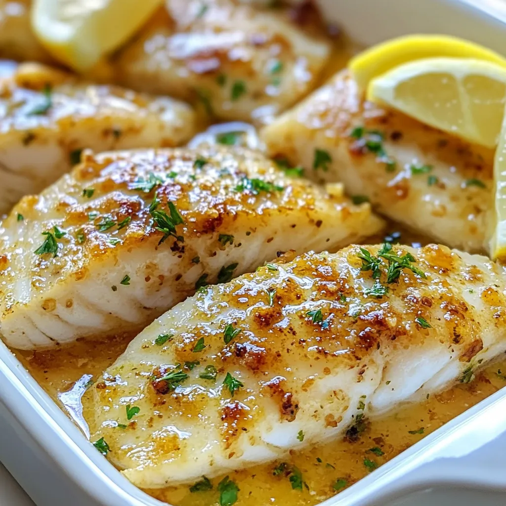 - 4 tilapia fillets - 4 tablespoons unsalted butter - 4 cloves garlic, minced - 1 tablespoon fresh parsley, chopped - Juice of 1 lemon - Salt and pepper to taste - 1/2 teaspoon paprika - Lemon wedges for serving When cooking, it's key to measure right. Here’s how to do it: - Tilapia fillets: Use four 6-ounce fillets. If you get larger fillets, adjust the cooking time. - Unsalted butter: This keeps the dish from being too salty. You can use salted butter if you prefer, but use less salt. - Garlic: Fresh garlic gives the best taste. You can use garlic powder, but the flavor won't be as strong. - Fresh parsley: Use fresh for the best look and taste. Dried parsley is okay but use less. - Lemon juice: Fresh lemon juice is best. If you don't have fresh, bottled juice works too. - Salt and pepper: These add flavor. Use sea salt for a nicer taste. - Paprika: This adds color and a mild flavor. You can skip it, but it enhances the look. Choosing fresh fish is important for great taste. Here are my tips: - Look for clear eyes: Fresh tilapia should have bright, clear eyes. Cloudy eyes mean it's not fresh. - Check the smell: Fresh fish should smell mild. If it smells strong or fishy, do not buy it. - Feel the flesh: Press the fillet. It should spring back. If it stays dented, it may not be fresh. - Color matters: Fresh tilapia should have a pink or white color. Avoid any fillets that look dull or have brown spots. - Buy from trusted sources: Get your fish from a clean market or store. Ask the seller when it was caught for extra assurance. {{ingredient_image_1}} Start by gathering all your ingredients. You will need 4 tilapia fillets, 4 tablespoons of unsalted butter, and 4 cloves of minced garlic. Also, get 1 tablespoon of chopped fresh parsley, the juice of 1 lemon, salt, pepper, and 1/2 teaspoon of paprika. This setup will make your cooking process smooth and fun. 1. Preheat your oven to 400°F (200°C). This step is key for even cooking. 2. Prepare the baking dish. Lightly grease it with cooking spray or a little butter to keep the fish from sticking. 3. Make the garlic butter. In a small saucepan, melt the butter over medium heat. Add the minced garlic and cook for about 1-2 minutes. You want it fragrant, not browned. 4. Season the tilapia. Place the fillets in your greased dish. Sprinkle salt, pepper, and paprika on both sides to add flavor. 5. Add lemon and butter. Pour the garlic butter over the tilapia. Make sure each fillet is well coated. Squeeze the fresh lemon juice on top and add the chopped parsley. 6. Bake the fish. Put the dish in the oven and bake for 12-15 minutes. The fish should flake easily with a fork when done. 7. Garnish and serve. After baking, let the tilapia rest for a minute. Serve it with lemon wedges for an extra burst of flavor. The total cooking time for Garlic Butter Tilapia is about 25 minutes, including 10 minutes of prep and 12-15 minutes of baking. Always check that the fish is cooked through and flakes easily. This ensures a perfect meal every time. To make the best garlic butter, use fresh garlic. Fresh garlic gives a bright and bold taste. Melt your butter over medium heat. Add the garlic and stir for 1-2 minutes. Watch it closely! You want it fragrant, not browned. Browned garlic can taste bitter. Once the garlic is ready, pour it over the tilapia. The fish will soak up that lovely flavor. Overcooked tilapia can become dry. To avoid this, use a timer. Bake your fish for 12-15 minutes at 400°F. Check it after 12 minutes. The fish is done when it flakes easily with a fork. If it’s still too firm, give it a minute or two more. Just don’t walk away; you want to catch it at the right time. Using the right tools can make cooking easier. Here are some tools I recommend: - Baking dish: A good-sized dish helps the fish cook evenly. - Small saucepan: You need this for melting the butter and garlic. - Fork: Use it to check if the fish flakes easily. - Measuring spoons: Accurate measurements ensure the best flavor balance. With these tips, you can create a delicious garlic butter tilapia that everyone will love! Pro Tips Choose Fresh Tilapia: Always select fresh or properly frozen tilapia for the best flavor and texture. Don’t Overcook: Keep an eye on the fish while baking; it should flake easily but not be dry. Check at the 12-minute mark. Variations with Herbs: Feel free to experiment with other herbs like dill or basil for a different flavor profile. Lemon Zest for Extra Flavor: Add some lemon zest to the garlic butter for an even brighter citrus flavor. {{image_2}} Grilling gives tilapia a nice smoky flavor. To make grilled garlic butter tilapia, start by marinating the fish. Use the garlic butter mixture from the recipe. Coat each tilapia fillet well. Let it sit for 15 minutes. Preheat your grill to medium heat. Place the fillets directly on the grill grates. Grill for about 4-5 minutes on each side. The fish will be done when it flakes easily. Serve with fresh lemon wedges for a zesty kick. Pan-searing tilapia is quick and easy. To start, heat a skillet over medium-high heat. Add a tablespoon of oil to the pan. Season your tilapia fillets with salt and pepper. Place them in the hot skillet. Sear them for about 3-4 minutes on each side. Once the fish is golden, add the garlic butter mix. Let it melt and soak into the fish. This method gives a crispy edge and rich flavor. Baking tilapia with veggies is a great way to make a meal. You can add vegetables like asparagus, bell peppers, or zucchini. Before baking, spread the veggies around the tilapia in your baking dish. Drizzle olive oil over the vegetables and season them. Pour the garlic butter mixture over the fish and veggies. Bake everything together for about 15 minutes. This dish is colorful and full of flavor. It’s a complete meal in one pan! To keep your garlic butter tilapia fresh, place it in an airtight container. Make sure to cool the fish to room temperature first. Then, seal it tightly. Store it in the fridge for up to three days. If you want to save it longer, consider freezing it. When you are ready to enjoy leftovers, reheat the tilapia carefully. You can use the microwave for quick heating. Place the fish on a plate and cover it loosely with a damp paper towel. Heat it in short bursts of 30 seconds. Check if it’s warm enough. Alternatively, you can reheat in the oven. Preheat your oven to 350°F (175°C) and bake it for about 10 minutes. This method helps keep the fish moist. If you want to freeze your garlic butter tilapia, wrap each fillet tightly in plastic wrap. Then, place the wrapped fish in a freezer bag. Label the bag with the date. You can freeze it for up to three months. When you’re ready to eat, thaw it in the fridge overnight before reheating. This keeps the flavor and texture nice. Enjoy your meal even after some time! You can serve Garlic Butter Tilapia with many sides. Some great options include: - Steamed broccoli - Rice or quinoa - Mashed potatoes - A fresh green salad - Roasted vegetables These sides balance the richness of the garlic butter. They also add color and nutrition to your plate. Feel free to mix and match based on what you like! Yes, you can use frozen tilapia! Just make sure to thaw it first. You can thaw it overnight in the fridge or use the quick method. Put the sealed tilapia in cold water for about 30 minutes. This helps the fish cook evenly. Once thawed, follow the same steps in the recipe. Tilapia is done when it flakes easily with a fork. The fish should be opaque and no longer translucent. You can also check the internal temperature. It should reach 145°F (63°C). This ensures it is safe to eat. If you are unsure, it’s better to cook it a little longer than to undercook it. In this blog post, we explored the world of garlic butter tilapia. We covered ingredients, cooking steps, and tips to avoid issues. Fresh tilapia is key, and I shared techniques to perfect flavor and texture. You can try variations like grilled or baked tilapia to suit your taste. Remember proper storage to keep fish fresh. With these tools and tips, you can make a delicious meal. Dive in, and enjoy your cooking journey!