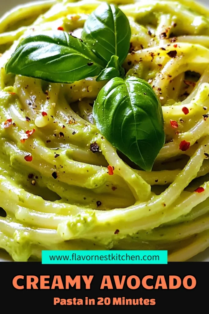 Discover the deliciousness of creamy avocado pasta with this simple avocado pasta recipe! Perfect for a quick vegan pasta dish that’s healthy and satisfying, this spaghetti with avocado sauce is ready in just 20 minutes. Made with fresh ingredients like ripe avocados and basil, it’s a meal your family will love. Try this easy recipe today and elevate your pasta game! Save for later! #CreamyAvocadoPasta #HealthyPastaDishes #QuickVeganPasta #AvocadoPastaRecipe