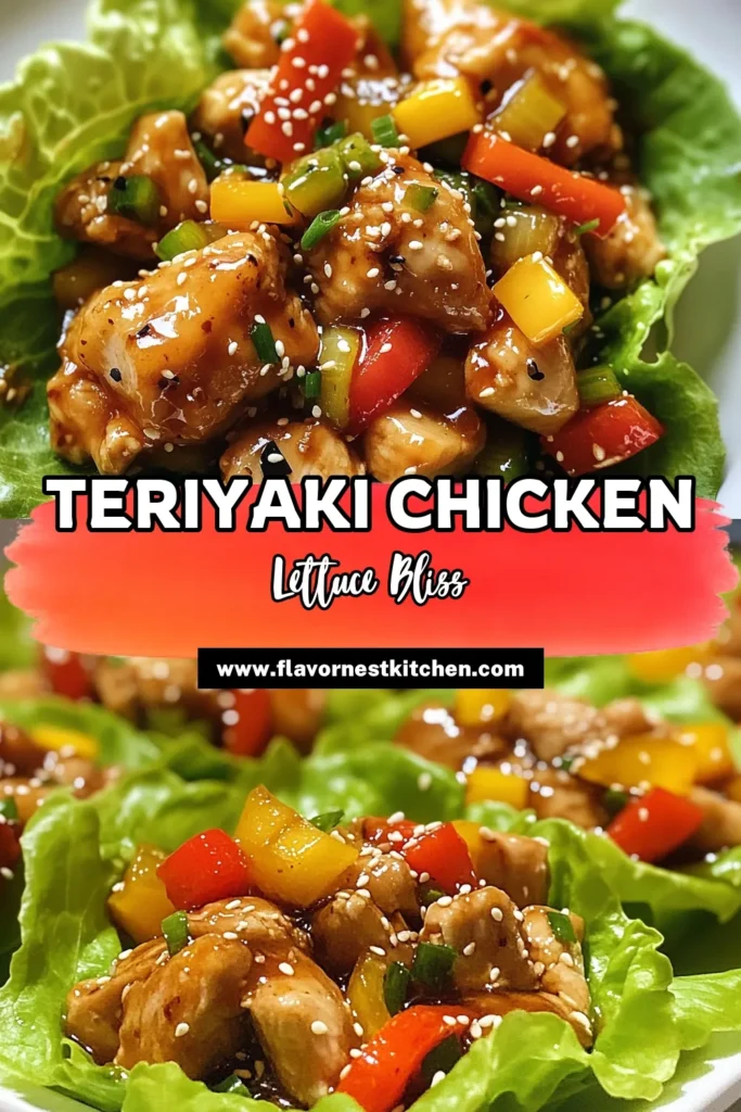 Enjoy a deliciously healthy twist with these Teriyaki Chicken Lettuce Wraps! This easy lettuce wraps recipe features low sodium teriyaki chicken cooked to perfection, combined with fresh veggies to create satisfying Asian chicken wraps. Perfect as a light meal or appetizer, these easy chicken stir-fry wraps are packed with flavor and nutrition. Try this healthy recipe today and elevate your dining experience! Save this for later! #TeriyakiChicken #HealthyWraps #AsianInspired #ChickenRecipes