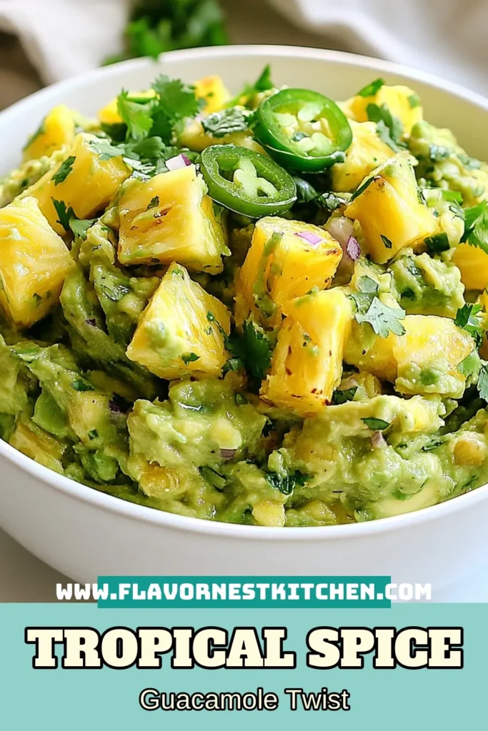 Discover the ultimate Pineapple Jalapeño Guacamole recipe that combines sweetness and spice for a delicious twist on traditional guacamole. This easy guacamole with pineapple features creamy avocados, fresh pineapple, and spicy jalapeños, perfect for any gathering. Serve this tropical avocado dip as a crowd-pleaser, ready in just 10 minutes! Dive into this fresh guacamole recipe and elevate your snack game today. Save this recipe and enjoy! #Guacamole #TropicalDip #PineappleRecipes #SpicyGuacamole
