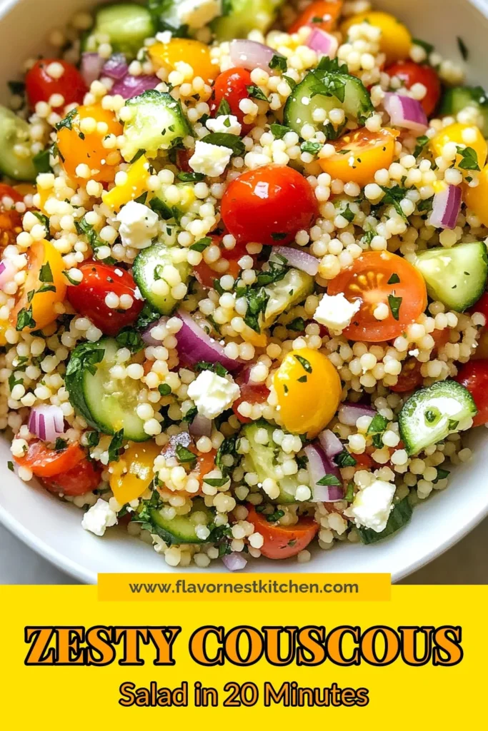 Discover the ultimate Lemon Herb Couscous Salad that's perfect for summer! This healthy couscous recipe is bursting with fresh flavors from cherry tomatoes, cucumber, and herbs. It's an easy couscous salad recipe that fits right into your Mediterranean salad recipes collection. Refresh your meal plan with this vibrant dish! Try it today and enjoy a tasty, nutritious addition to your summer meals. Save and share the recipe! #CouscousSalad #HealthyRecipes #MediterraneanDiet #SummerSalads