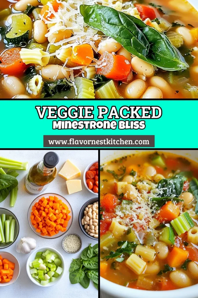 Delight in this veggie minestrone soup, packed with colorful vegetables and wholesome ingredients. This healthy vegetable soup recipe combines Italian flavors and is perfect for a cozy meal. Enjoy a vegan minestrone with beans and pasta that will warm your heart. Perfect for weeknight dinners, this vegetable soup with pasta is easy to make and full of flavor. Save this recipe for a healthy boost today! #SoupRecipe #HealthyEating #VeganMeals #MinestroneSoup